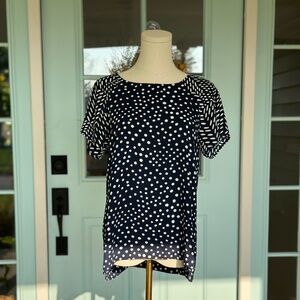 LOFT Navy and White Dot Shirt Size Small